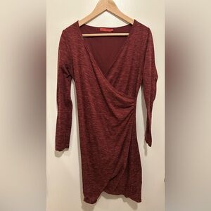 Woman PRANA Maroon Red V-Neck Half Short Sleeve Wool Blend Dress - Medium